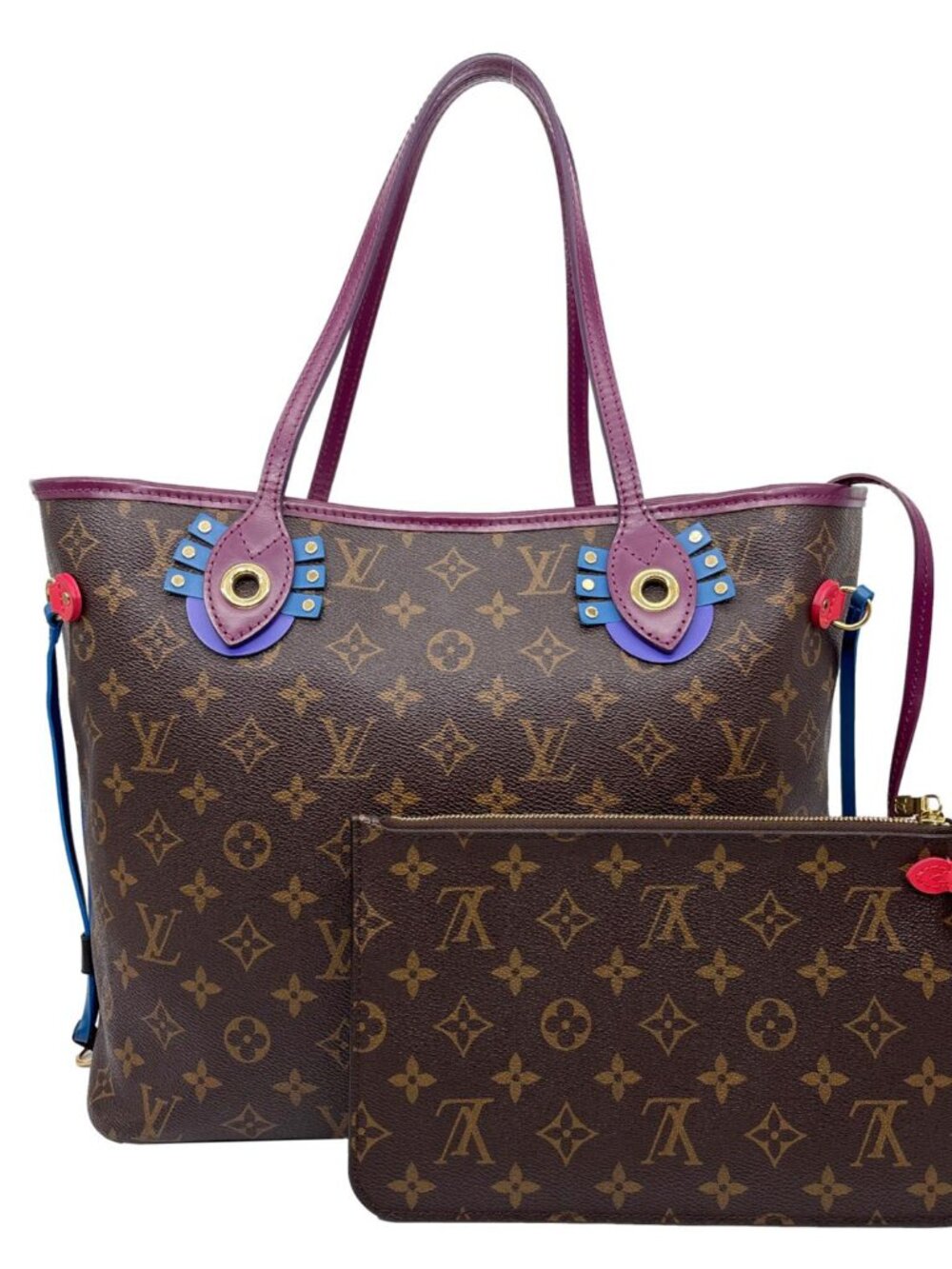 Louis Vuitton Neverfull MM Totem Monogram Canvas Shoulder Bag Magenta